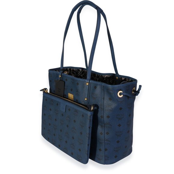 MCM Navy Visetos Large Reversible Tote - Picture 2 of 7